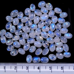 Natural Rainbow Moonstone Cabochon Lot For Jewelry Making | 7x5 mm Oval Shape Calibrated Rainbow Moonstone Loose Cabochon Stone, 10 Pcs Lot