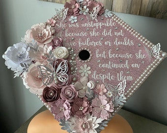 Custom Graduation Cap Topper Personalized Grad Cap - Senior Class Of Gift, Tassel Grad Quote, Grad Decoration Calligraphy, Cap Floral Design