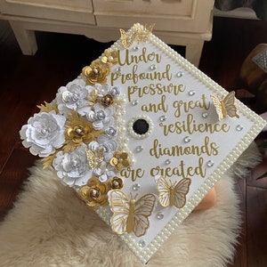 Custom Graduation Cap Topper Personalized Grad Cap - Senior Class Of Gift, Tassel Grad Quote, Grad Decoration Calligraphy, Cap Floral Design