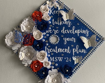 Custom Graduation Cap Topper Personalized Grad Cap - Senior Class Gift, florals,