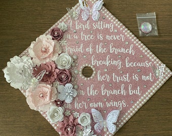 Custom Graduation Cap Topper Personalized Grad Cap - Senior Class Of Gift, Tassel Grad Quote, Grad Decoration Calligraphy, Cap Floral Design