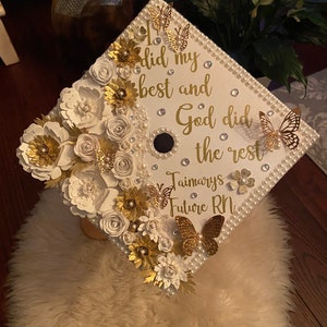 Custom Graduation Cap Topper Personalized Grad Cap - Senior Class Of Gift, Tassel Grad Quote, Grad Decoration Calligraphy, Cap Floral Design