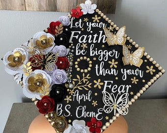 Custom Graduation Cap Topper Personalized Grad Cap - Senior Class Of Gift, Tassel Grad Quote, Grad Decoration Calligraphy, Cap Floral Design