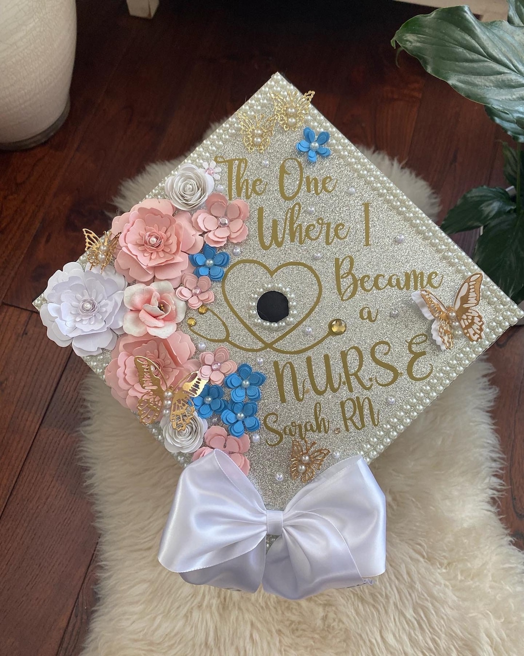 Custom Graduation Cap Topper Personalized Grad Cap Senior Class of Gift, Tassel Grad Quote, Grad