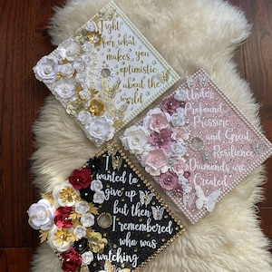 Custom Graduation Cap Topper Personalized Grad Cap - Senior Class Of Gift, Tassel Grad Quote, Grad Decoration Calligraphy, Cap Floral Design