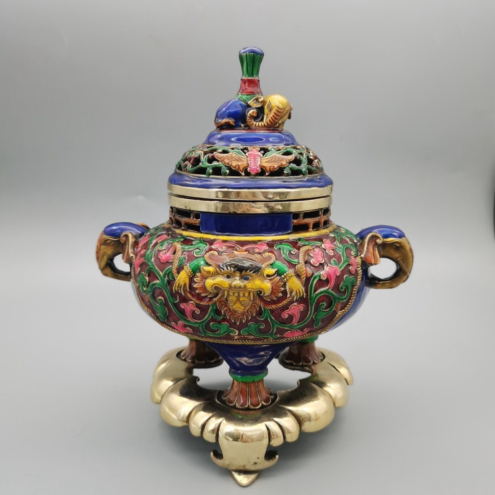 Cloisonne Incense Burner Handcarved Ancient Pure Copper Etsy UK