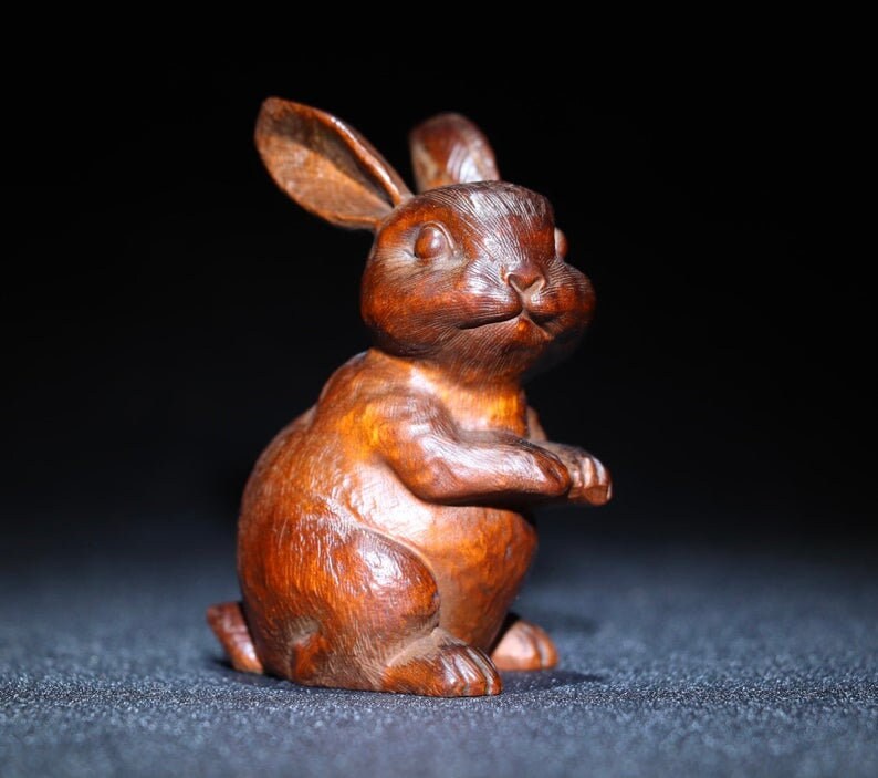 Chinese antique natural boxwood rabbit statues are pure hand | Etsy