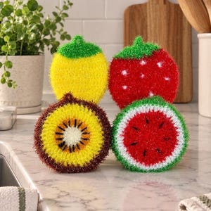 Set of 4 Crocheted Fruit Dish Scrubby ,Non-Scratch Kitchen Sponge, Eco- Friendly Dish Scrubber