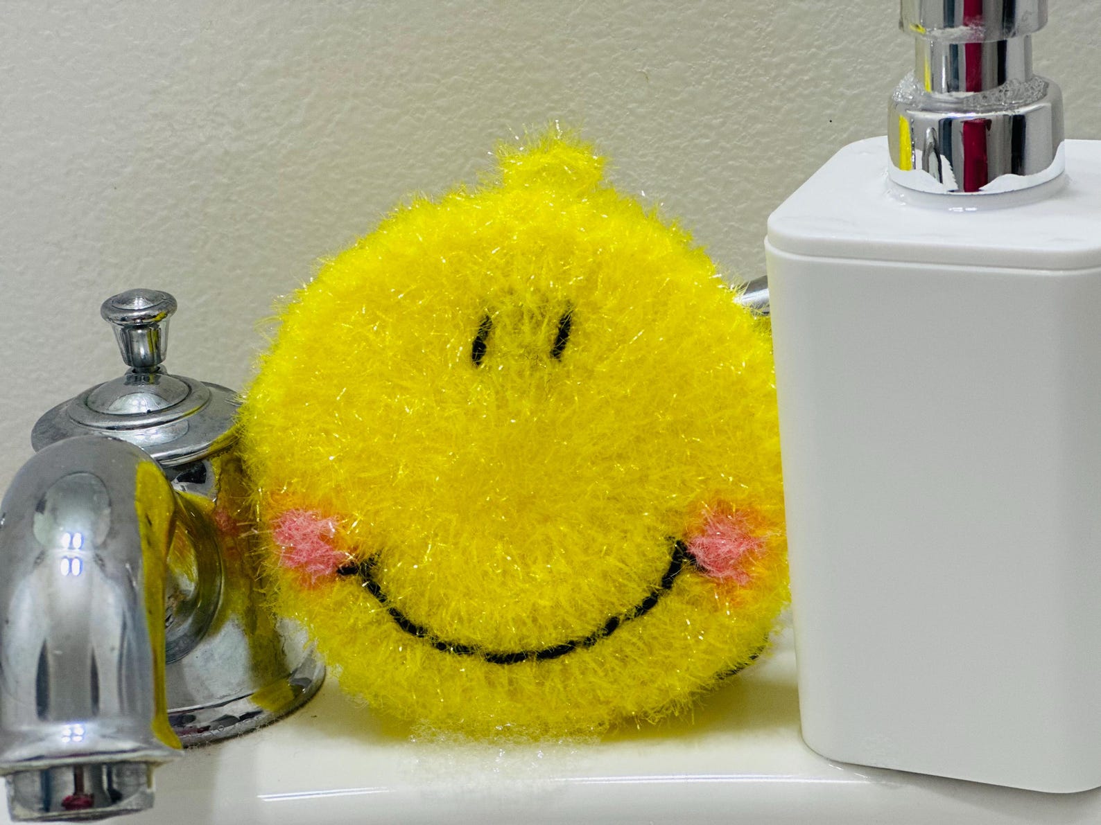 Set of 3 Crocheted Smiley Face Dish Scrubbers, Non-scratch Kitchen ...
