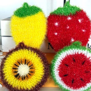 Juego de 4 estropajos de ganchillo para frutas, antirayaduras, regalo