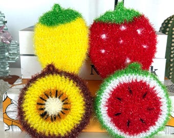 Juego de 4 estropajos de ganchillo para platos de frutas, esponjas de cocina que no rayan, estropajos ecológicos para platos.