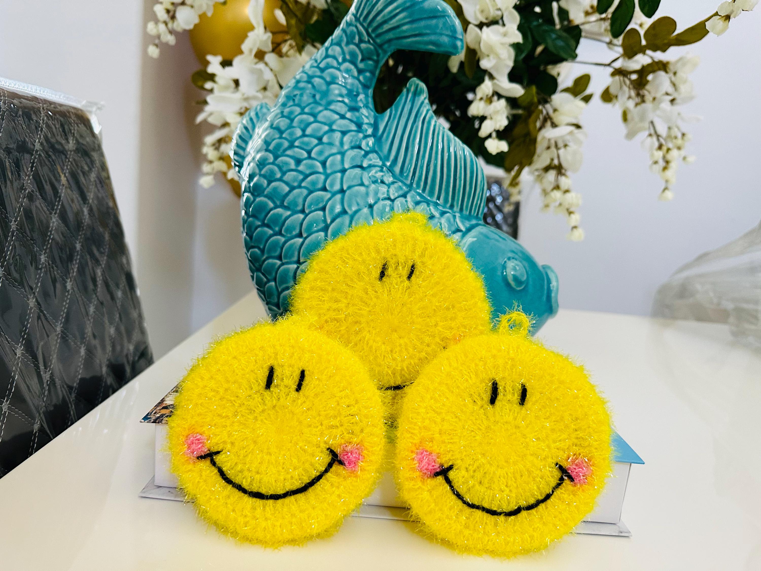 Set of 3 Crocheted Smiley Face Dish Scrubbers, Non-scratch Kitchen ...