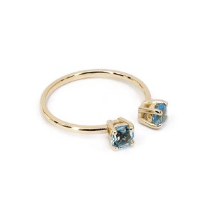 Blue Topaz Gold Ring Two Stones / 0.6 CT Blue Topaz / Gold 14k / Swiss Blue Topaz / November Birthstone / Promise Ring / Gift For Her