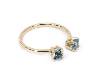 Blue Topaz Gold Ring Two Stones / 0.6 CT Blue Topaz / Gold 9k 14k 18k / Swiss Blue Topaz / November Birthstone / Promise Ring / Gift For Her