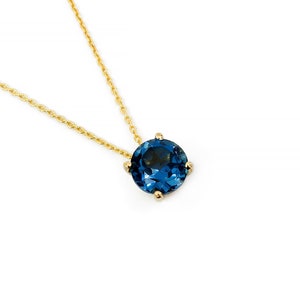 London Blue Topaz 1.0CT Necklace / Solid Gold 9k 14k 18k / Gift for Her / Topaz Pendant / Topaz Solitaire Necklace / December Birthstone