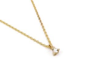 Diamond Solitaire Necklace/ 14k Gold 0.03 Ct. Dainty Diamond Prong Set Necklace / Delicate Diamond Necklace / Layering Diamond Necklace