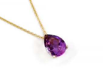 Amethyst Necklace / Solid Gold 9k 14k 18k Amethyst Necklace / Classic Amethyst Gemstone Necklace / February Birthstone Necklace