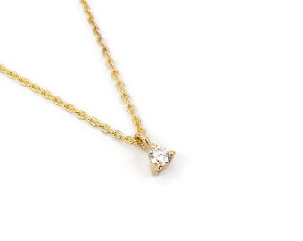 Diamond Solitaire Necklace/ 14k Gold 0.04 Ct. Dainty Diamond Prong Set Necklace / Delicate Diamond Necklace / Layering Diamond Necklace