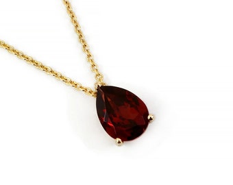Garnet Necklace / 9k 14k 18k Gold Garnet Necklace / Classic Garnet Necklace / Mini Garnet Necklace / January Birthstone Necklace