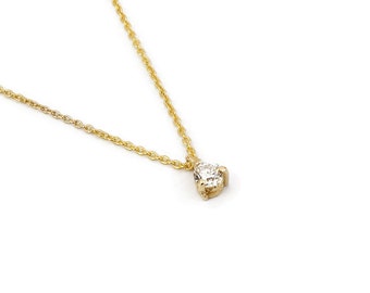 Diamond Solitaire Necklace/ 14k Gold 0.08 Ct. Dainty Diamond Prong Set Necklace / Delicate Diamond Necklace / Layering Diamond Necklace