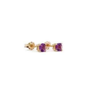 Amethyst Stud Earrings / Solid Gold 9K 14k 18K Studs Earrings / Natural Amethyst Gemstone Earrings / Genuine Amethyst / February Birthstone image 1