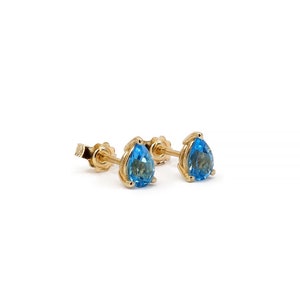 Blue Topaz Studs Earrings / Solid Gold Studs Earrings / 9k 14k 18k Gold Swiss Blue Topaz Earrings / Genuine Blue Topaz / November Birthstone image 1