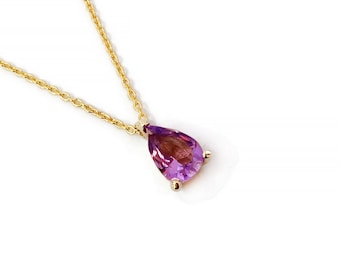 Amethyst Jewelry / 9k 14k 18k Gold 0.40 Ct Amethyst Necklace / Set Amethyst Pendant Necklace / February Birthstone Necklace