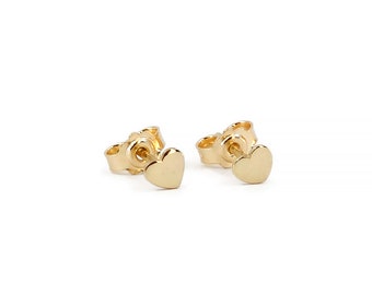 Gold Heart Studs Earrings, 14K Yellow Gold Earrings, Small Love Earrings, Girlfriend Gift, Minimalist Studs Earrings, Romantic Jewelry