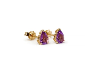 Amethyst Studs Earrings / 9k 14k 18k Solid Gold Natural Amethyst Gemstone Studs Earrings / Genuine Amethyst / February Birthstone