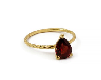 Garnet Ring 14k Gold / 1.0 CT Garnet Gemstone Ring / Genuine Garnet / January Birthstone / Promise Ring /Gift For Her
