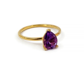Amethyst Ring / 14k Solid Gold Natural Amethyst Gemstone Ring / Genuine Amethyst / February Birthstone / Promise Ring
