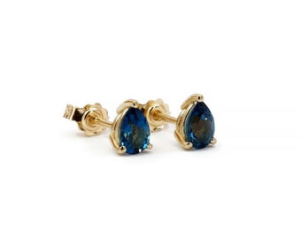 Blue Topaz Studs Earrings / 9k 14k 18k Solid Gold Natural London Blue Topaz Gemstone Earrings / London Blue Topaz / November Birthstone