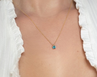 Blue Topaz 0.40 CT Necklace / 14k Gold Swiss Blue Topaz Necklace / Mini Blue Topaz Pendant / Minimalist Necklace / November Birthstone