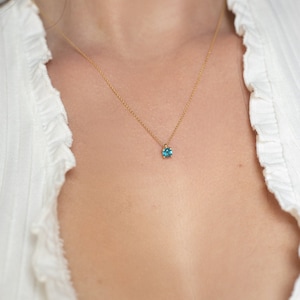 Blue Topaz 0.40 CT Necklace / 14k Gold Swiss Blue Topaz Necklace / Mini Blue Topaz Pendant / Minimalist Necklace / November Birthstone