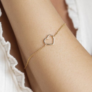 Gold Heart Bracelet, 14K Gold Bracelet, Yellow Gold, Small Love Bracelet, Solid Gold Bracelet, Girlfriend Gift, Romantic gift  Jewelry