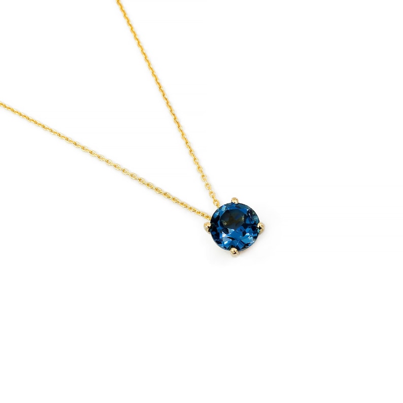 London Blue Topaz 1.0CT Necklace / Solid Gold 9k 14k 18k / Gift for Her / Topaz Pendant / Topaz Solitaire Necklace / December Birthstone image 1