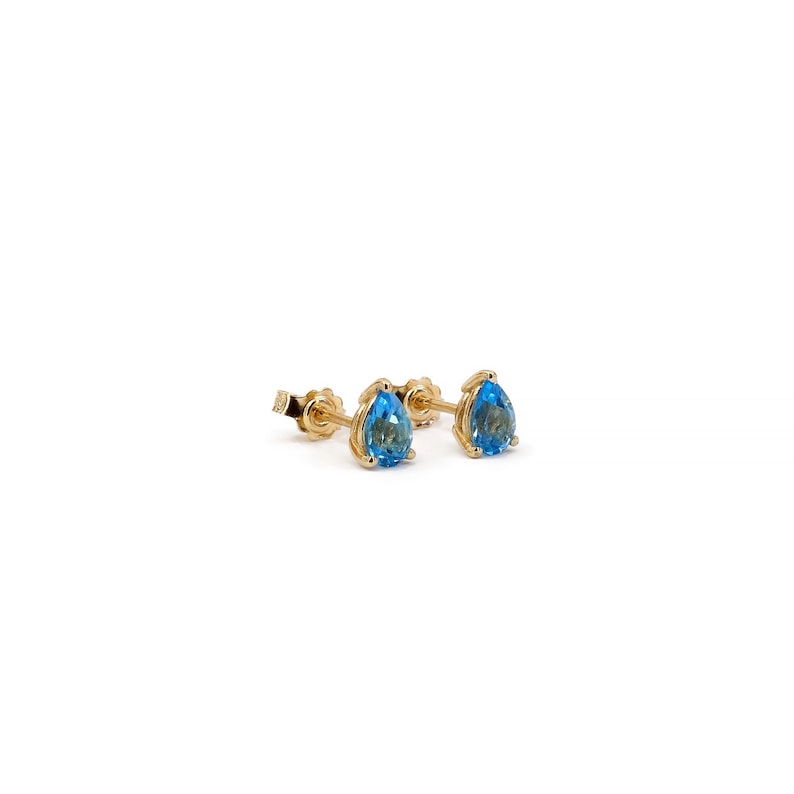 Blue Topaz Studs Earrings / Solid Gold Studs Earrings / 9k 14k 18k Gold Swiss Blue Topaz Earrings / Genuine Blue Topaz / November Birthstone image 1