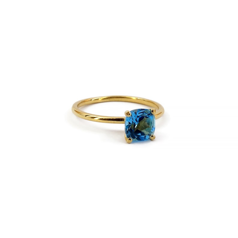Blue Topaz Ring / 9k 14k 18k Gold Natural Swiss Blue Topaz Gemstone Ring / Genuine Swiss Blue Topaz / November Birthstone / Promise Ring image 1