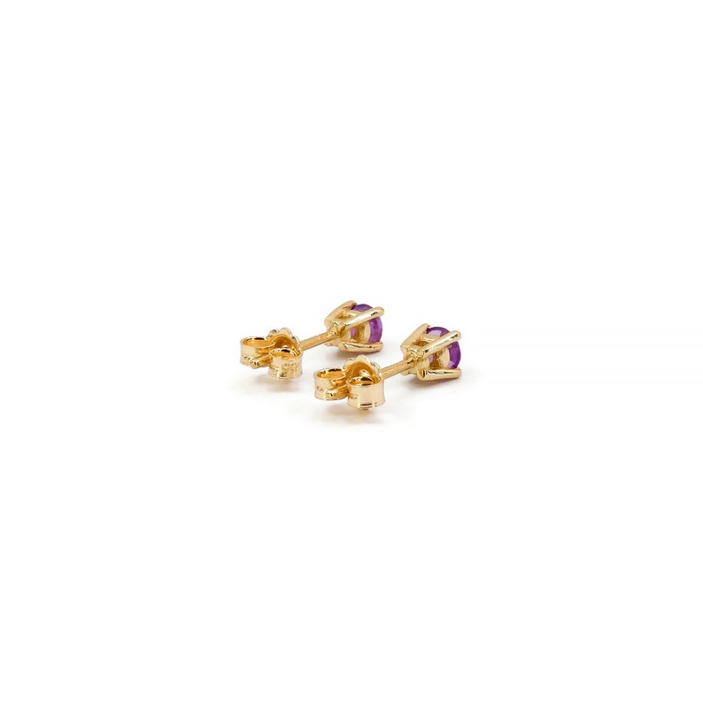 Amethyst Stud Earrings / Solid Gold 9K 14k 18K Studs Earrings / Natural Amethyst Gemstone Earrings / Genuine Amethyst / February Birthstone image 4