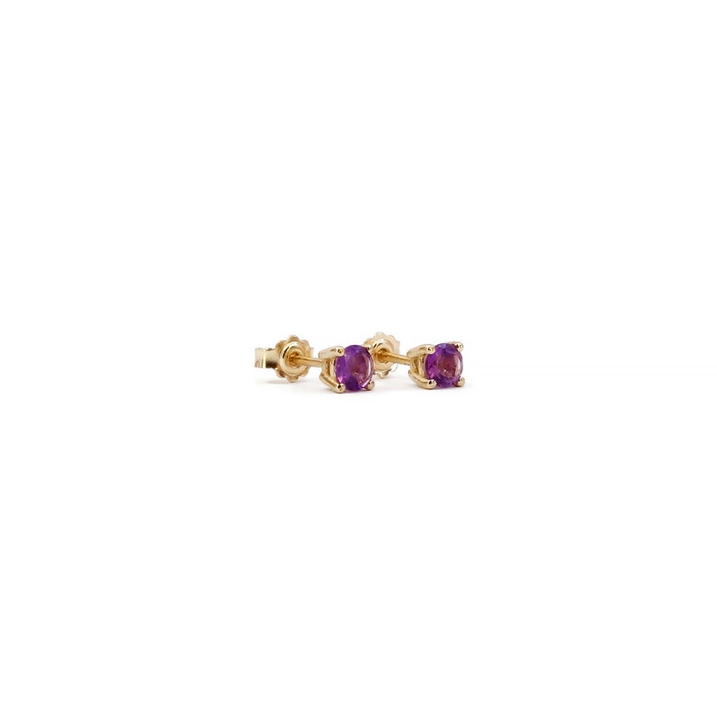 Amethyst Stud Earrings / Solid Gold 9K 14k 18K Studs Earrings / Natural Amethyst Gemstone Earrings / Genuine Amethyst / February Birthstone image 1