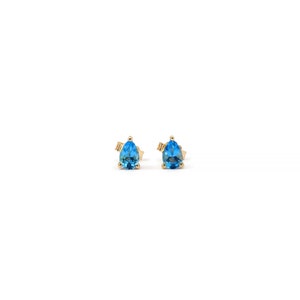 Blue Topaz Studs Earrings / Solid Gold Studs Earrings / 9k 14k 18k Gold Swiss Blue Topaz Earrings / Genuine Blue Topaz / November Birthstone image 2
