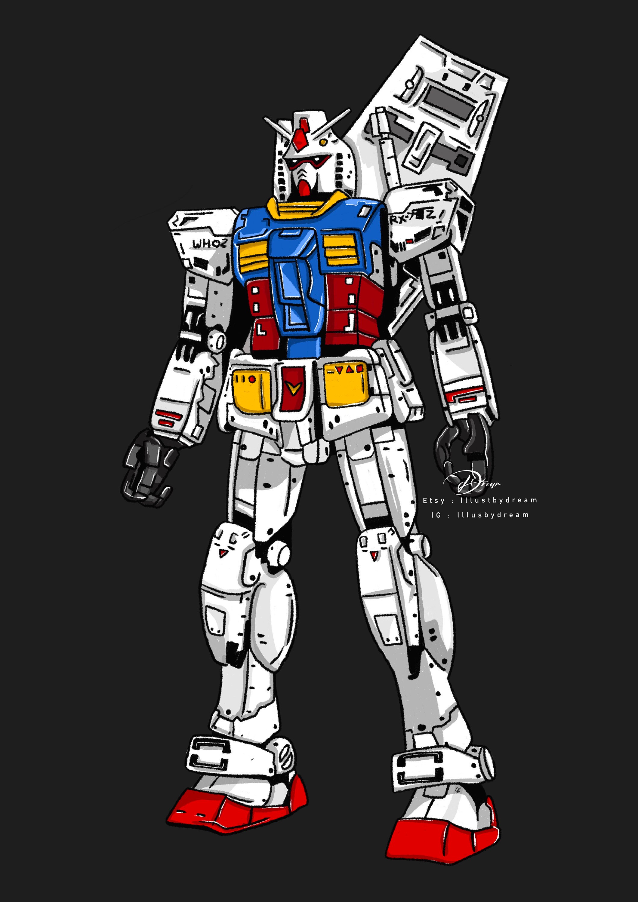 Dibujo Gundam Ilustración Gundam Pop art Gunpla Modelo Etsy España