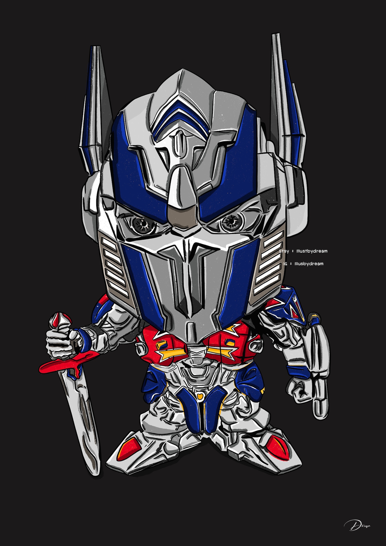 Drawing Transformer Optimus Prime DIGITAL DOWNLOAD PRINTABLE Etsy