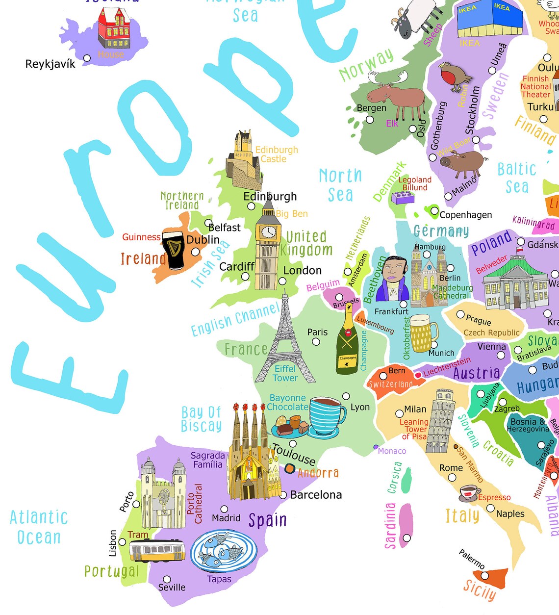 Europe / Europe Map / Map Of Europe / Europe Wall Map / Etsy