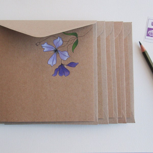 Fleurs, ensemble de 5 cartes peintes à la main