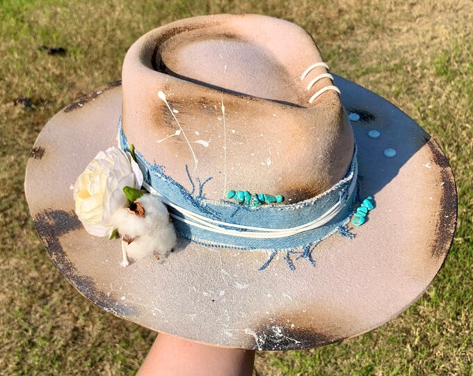 Custom Distressed Fedora Hat Wide Brim Etsy