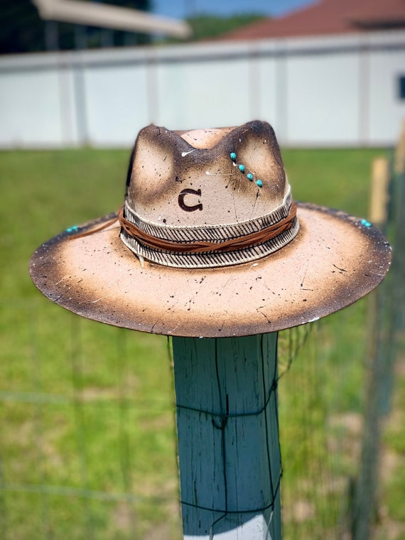 Custom Distressed Fedora Hat Cowboy Hat 