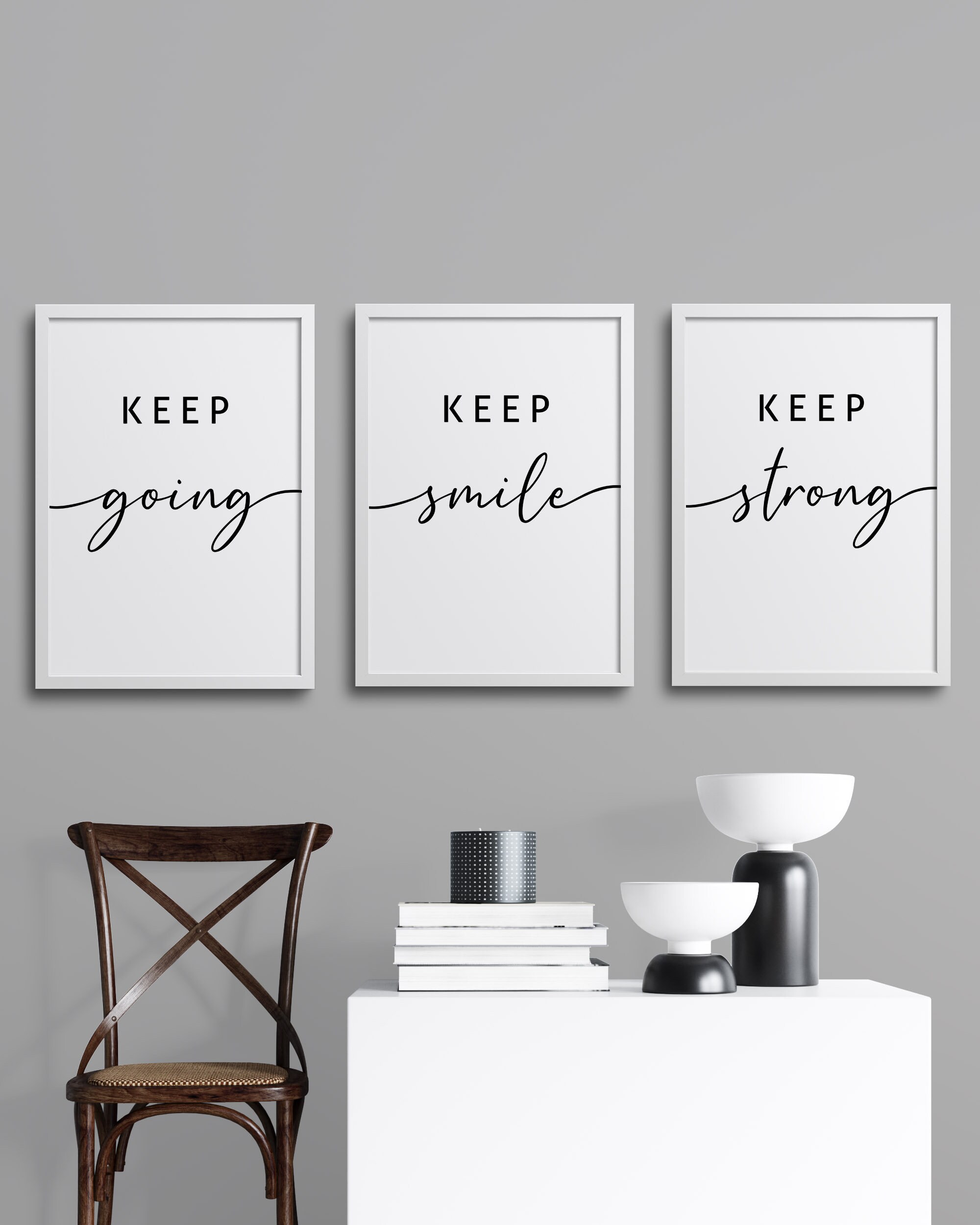 Keep Going Keep Smile Keep Strong Typography Quote Wall - Etsy UK