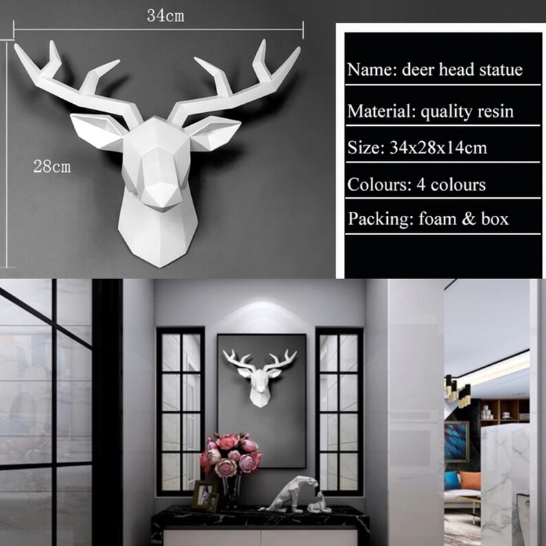 Deer Head Wall Sculpture Home Decoration Stag 3D Art Statue Etsy