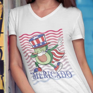 Funny Avocado Nacho Avocado Memorial Day Patriotic Avocado Independence Day Mericado Loose Crew Neck Shirt 4th of July Kawaii Merica